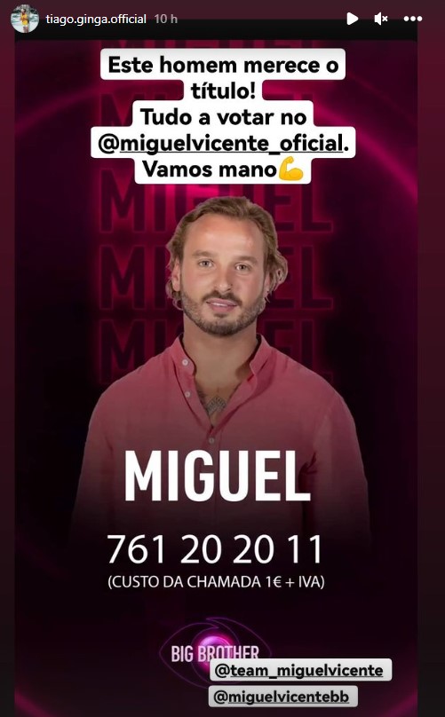 Tiago Ginga não tem dúvidas sobre o vencedor do Big Brother: &#8220;Merece o título!&#8221;