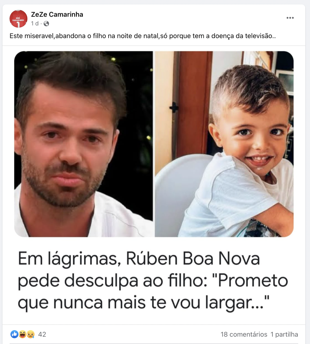 Zezé Camarinha deixa &#8216;recado&#8217; a Rúben Boa Nova após mensagem ao filho: &#8220;Tem vergonha&#8230;&#8221;