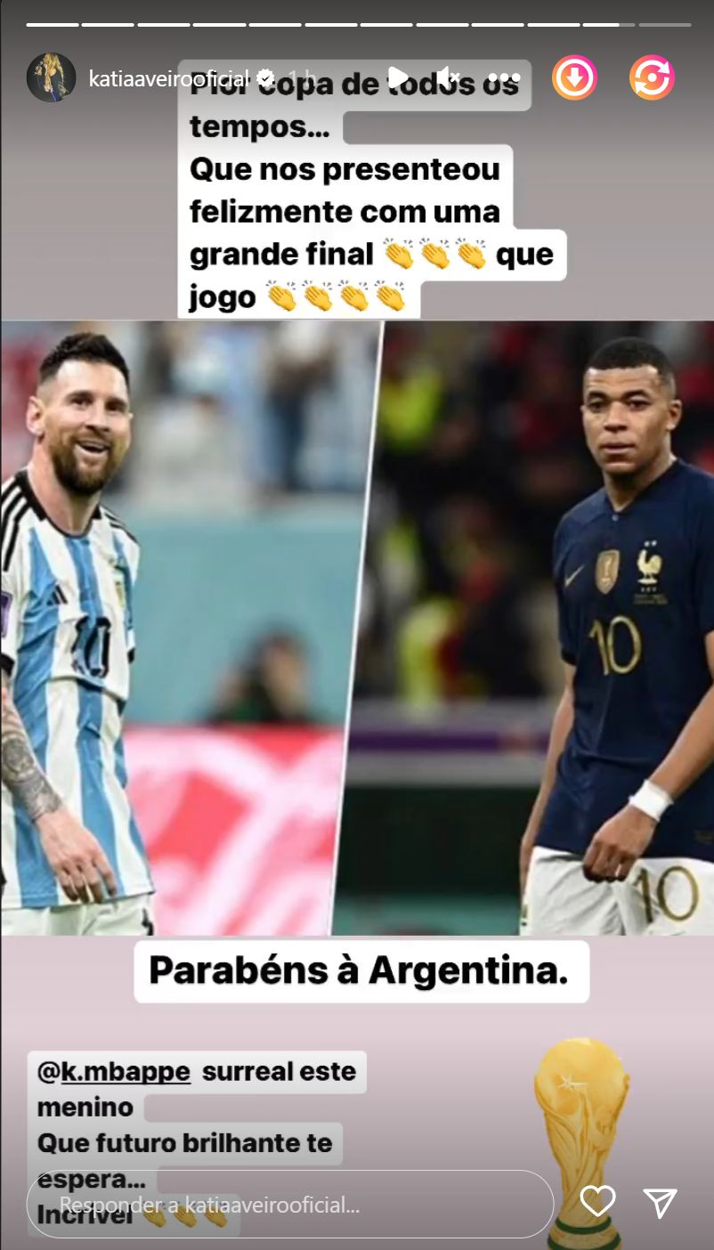 Kátia Aveiro reage à vitória da Argentina, elege &#8220;novo rei&#8221; e atira: &#8220;Pior copa de todos os tempos&#8230;&#8221;