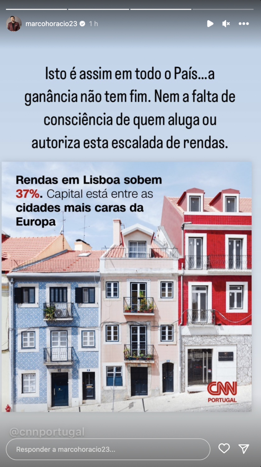 Marco Horácio indignado com aumento de rendas em Portugal: &#8220;A ganância não tem fim&#8230;&#8221;