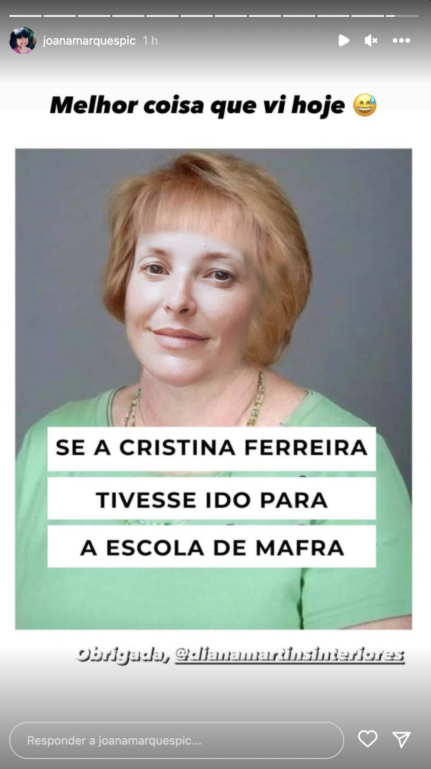 Joana Marques &#8216;rendida&#8217; a paródia sobre Cristina Ferreira: &#8220;Melhor coisa que vi hoje&#8230;&#8221;