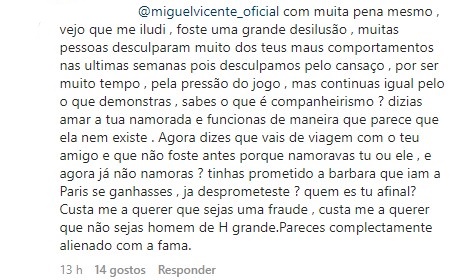 Miguel Vicente faz revelação e é criticado pelos fãs: &#8220;Vais passar a noite com a Joana, coitada da Bárbara…&#8221;