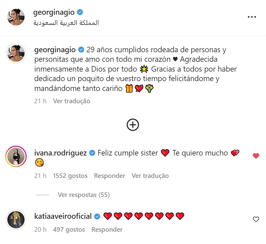 (Muito) discreta, Kátia Aveiro deixa mensagem especial a Georgina Rodriguez