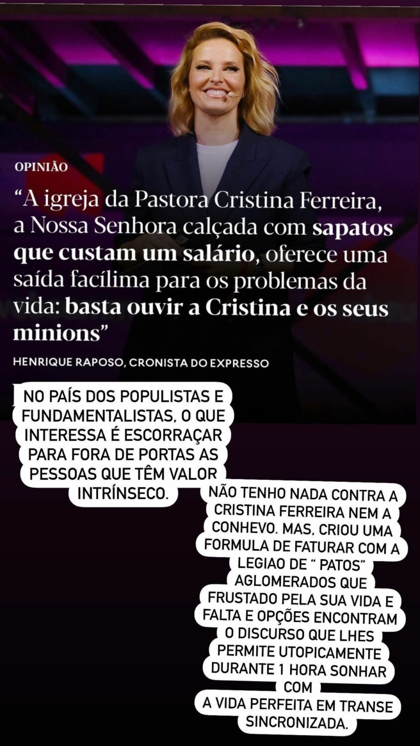 Pedro Soá arrasa “adoradores” de Cristina Ferreira e lamenta: “Temos o país que merecemos…”