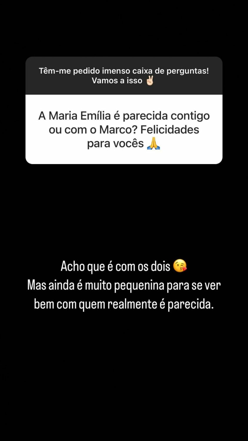 Carolina Pinto dá resposta: &#8220;A Maria Emília é parecida contigo ou com o Marco?&#8221;