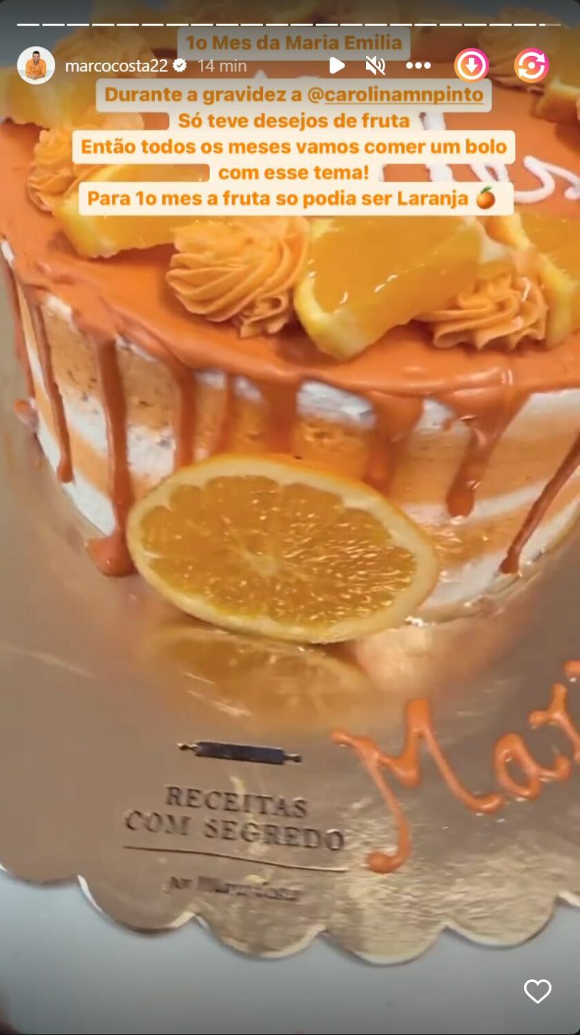 Wow! Marco Costa mostra bolo especial para &#8220;mesiversário&#8221; da filha: &#8220;Para o primeiro mês só podia ser&#8230;&#8221;