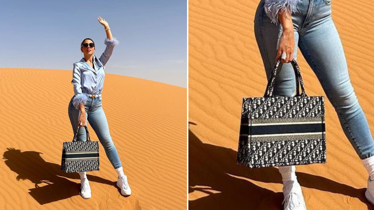 Georgina Rodríguez posa no deserto com mala de luxo de 2.700 euros
