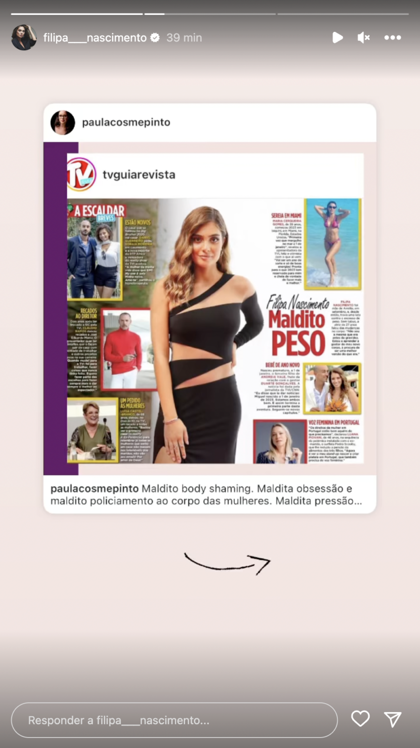 Luta contra o peso? Filipa Nascimento reage a artigo de revista e esclarece: &#8220;Lamento imenso&#8230;&#8221;
