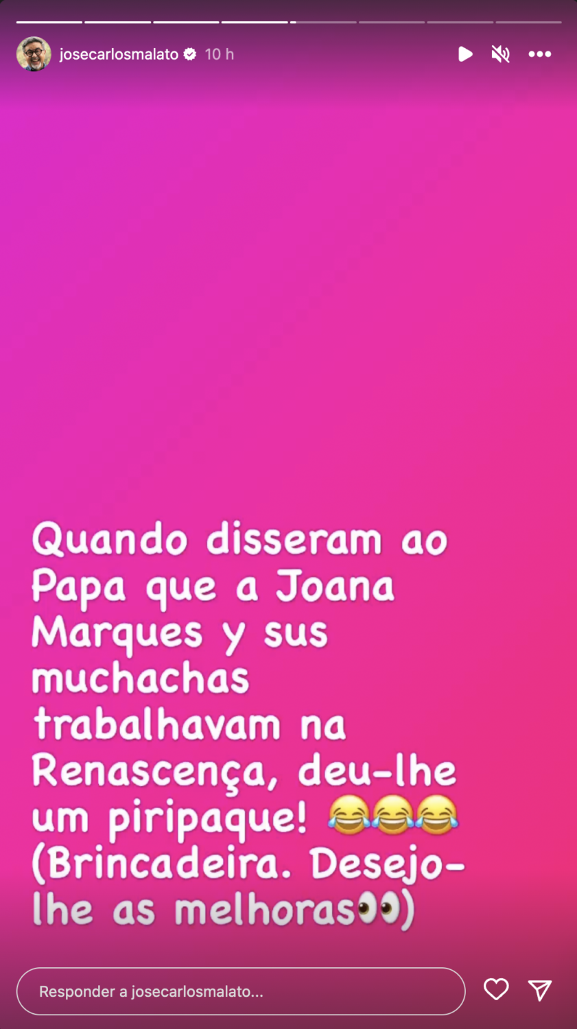 José Carlos Malato reage ao internamento do Papa Francisco com referência a Joana Marques: &#8220;Deu-lhe um piripaque!&#8221;