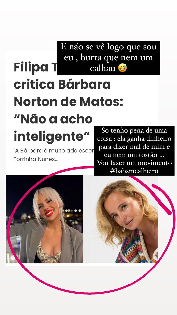 Bárbara Norton de Matos reage às críticas de Filipa Torrinha Nunes: &#8220;Burra que nem um calhau&#8230;&#8221;