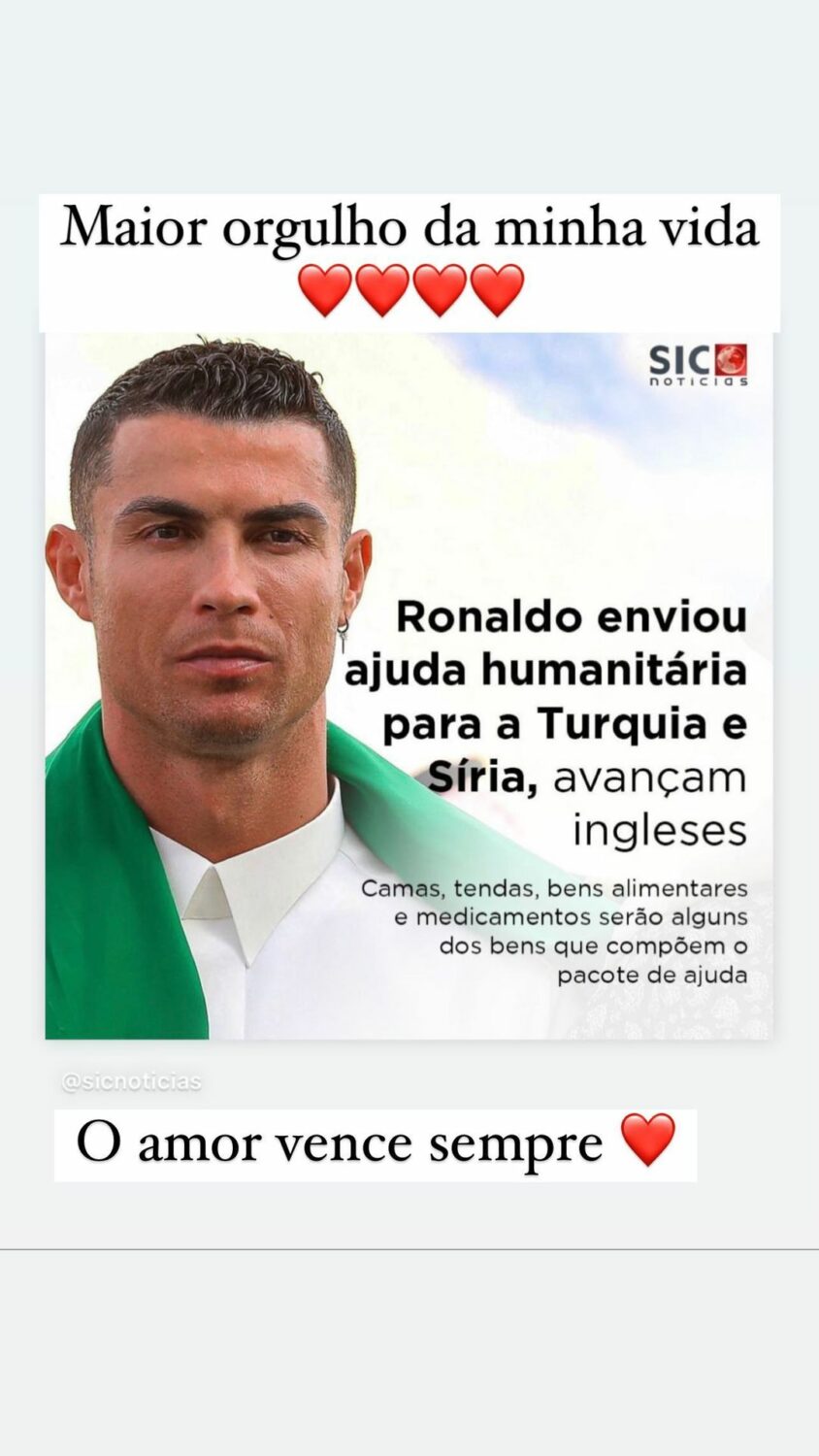 Elma Aveiro reage após (novo) gesto solidário de Cristiano Ronaldo (sem alaridos)