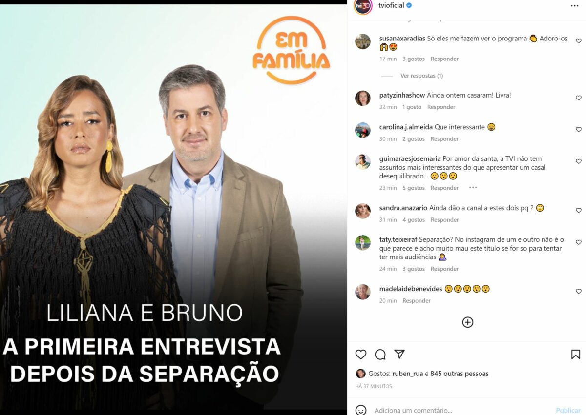 TVI anuncia &#8220;separação&#8221; de Liliana Almeida e Bruno de Carvalho e recebe críticas: &#8220;Acho muito mau este título&#8230;&#8221;