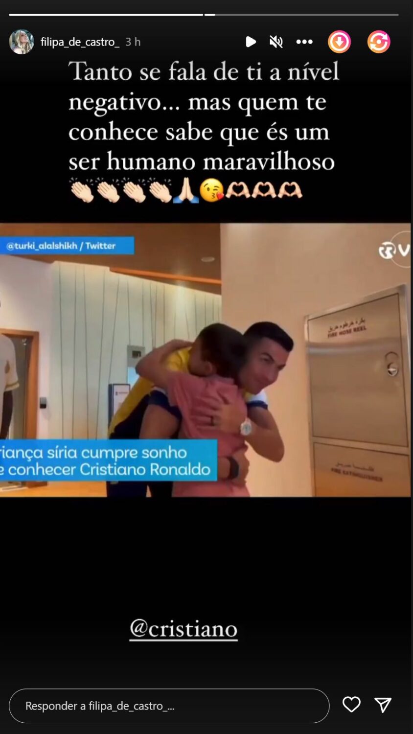 Filipa Castro elogia (novo) gesto solidário de Cristiano Ronaldo: &#8220;Quem te conhece, sabe&#8230;&#8221;