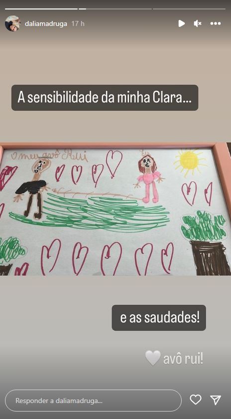 Dália Madruga revela desenho da filha em homenagem ao bisavô: &#8220;A sensibilidade da minha Clara&#8230;&#8221;