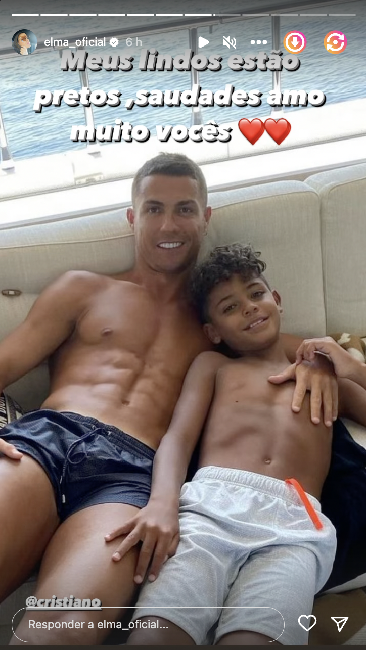 Elma Aveiro partilha registo fotográfico de Cristiano Ronaldo com o filho mais velho e declara-se: &#8220;Meus lindos&#8230;&#8221;