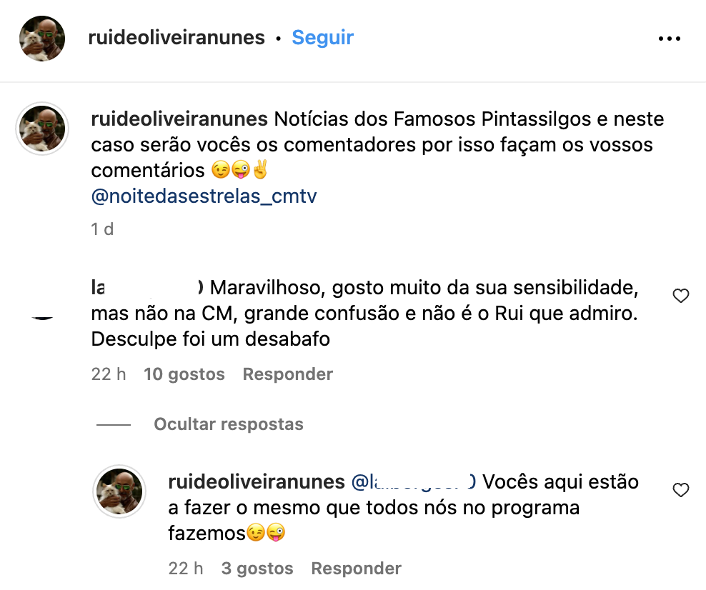 Após estreia na CMTV, Rui Oliveira recebe crítica e reage: &#8220;Grande confusão&#8230;&#8221;