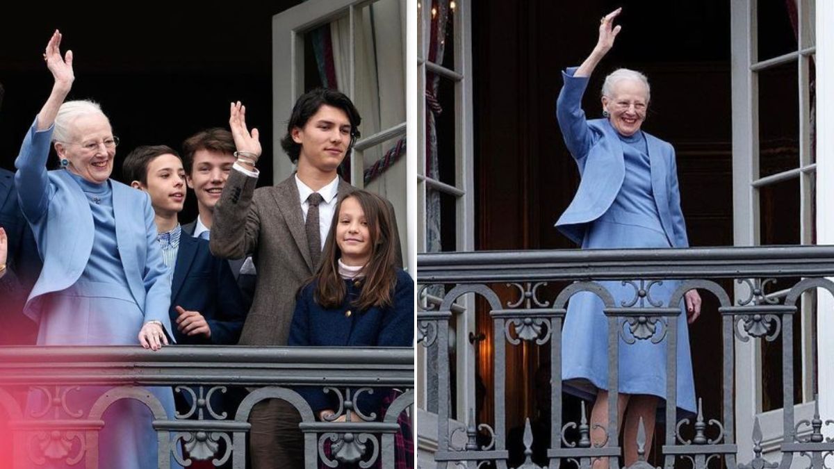 Rainha Margarida posa ao lado dos netos depois de lhes retirar títulos reais