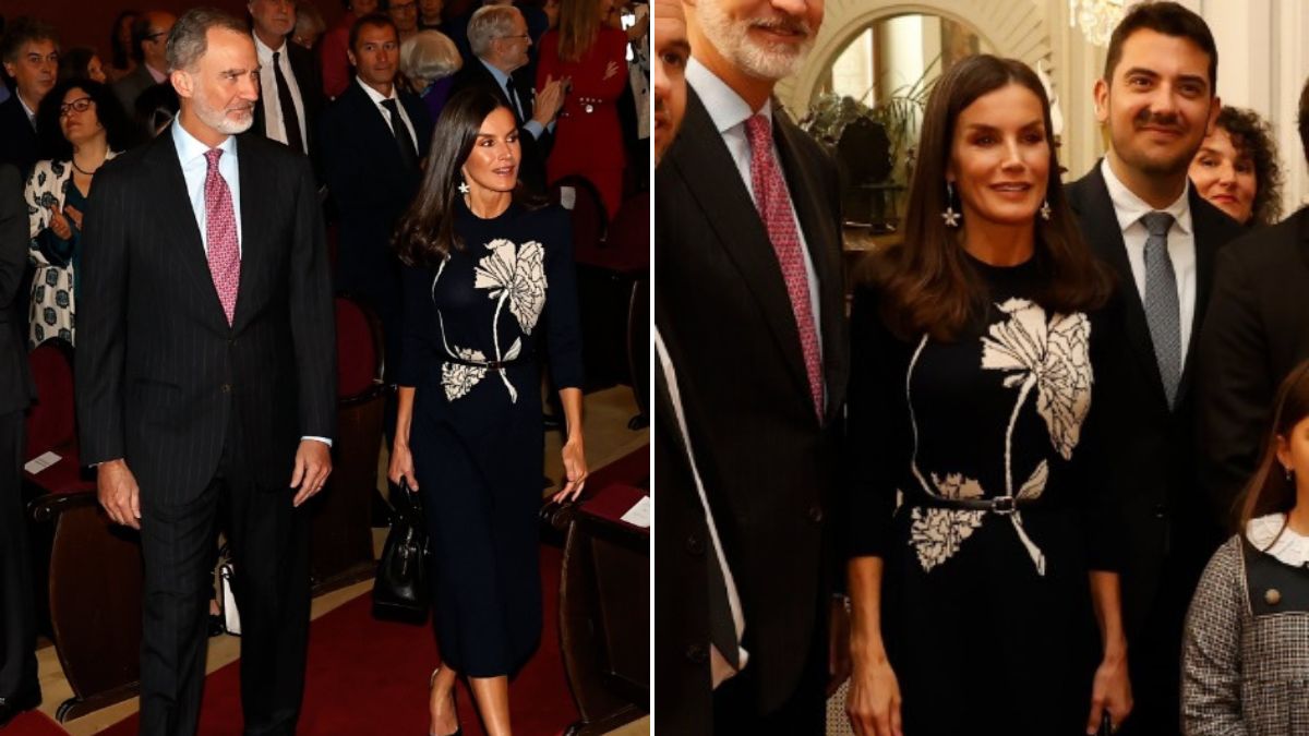 Rainha Letizia retoma agenda oficial e recupera vestido cheio de elegância