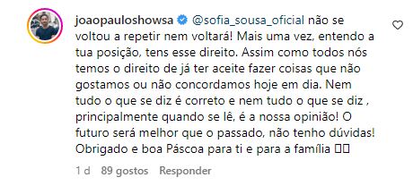 Sofia Sousa e João Paulo Sousa em &#8220;bate-boca&#8221; nas redes sociais: &#8220;Não disse que devias ter ficado calada&#8230;&#8221;