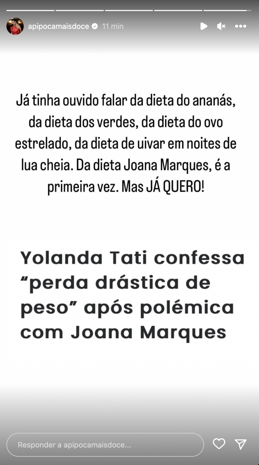 &#8216;Pipoca Mais Doce&#8217; ironiza com &#8216;desabafo&#8217; de Yolanda Tati: &#8220;Dieta Joana Marques, já quero!&#8221;