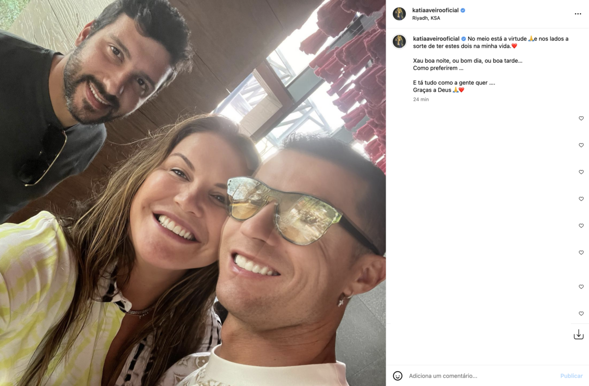 Katia Aveiro despede-se das &#8216;Arábias&#8217; com (bonita) foto com Cristiano Ronaldo: &#8220;A sorte de ter estes dois&#8230;&#8221;