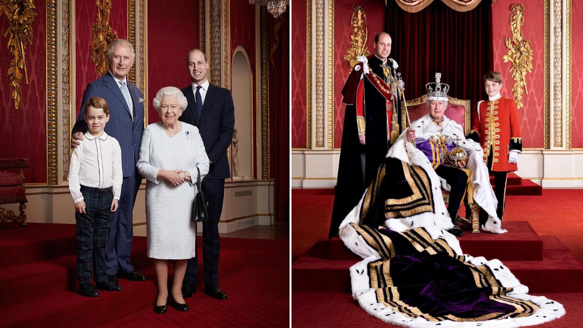O futuro da Coroa: Rei Carlos III posa ao lado dos príncipes William e George em retrato único