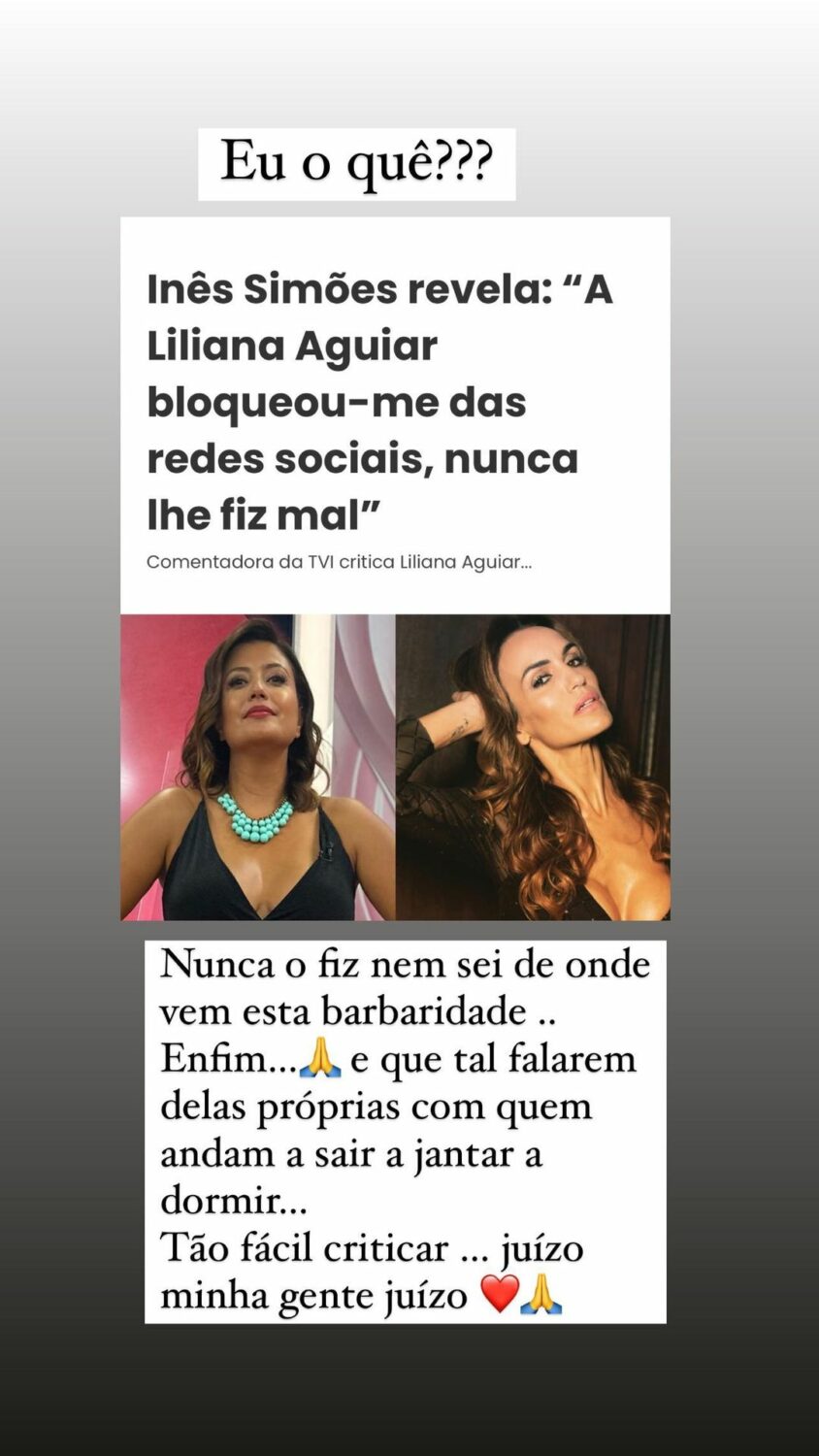 Polémica! Liliana Aguiar dá resposta (dura) a Inês Simões: “Com quem andam a sair, jantar, dormir…”