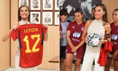 Rainha Letizia recebe camisola personalizada e braçadeira de capitã da seleção espanhola