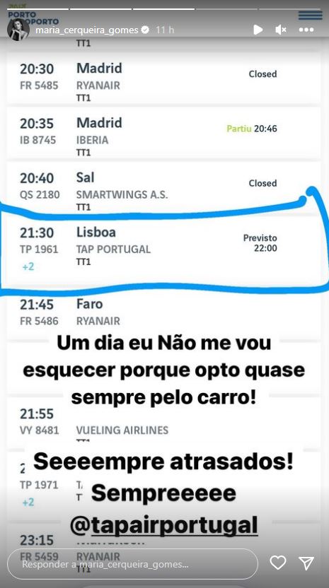 Maria Cerqueira Gomes “queixa-se” de companhia aérea: “Sempre atrasados, sempre…”