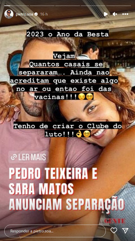 Pedro Soá reage à “separação” de Pedro Teixeira e Sara Matos e aponta: “Foi das…”