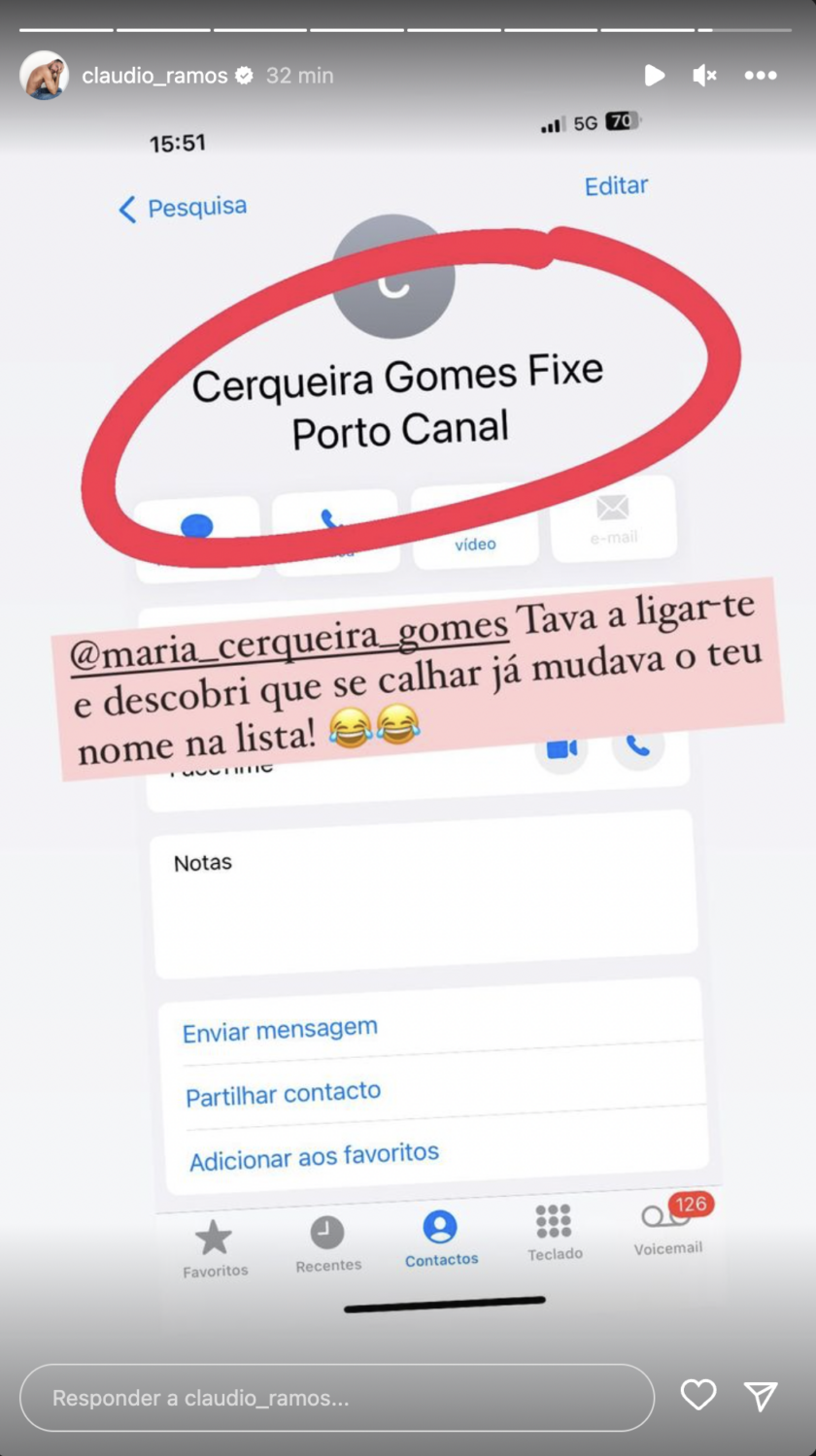 Cláudio Ramos revela nome &#8216;peculiar&#8217; de Maria Cerqueira Gomes no seu telemóvel: &#8220;Se calhar já mudava&#8230;&#8221;
