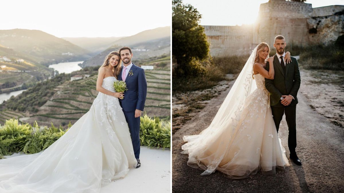 Noivas de Bernardo Silva e David De Gea casaram-se com vestidos iguais&#8230; no mesmo fim de semana