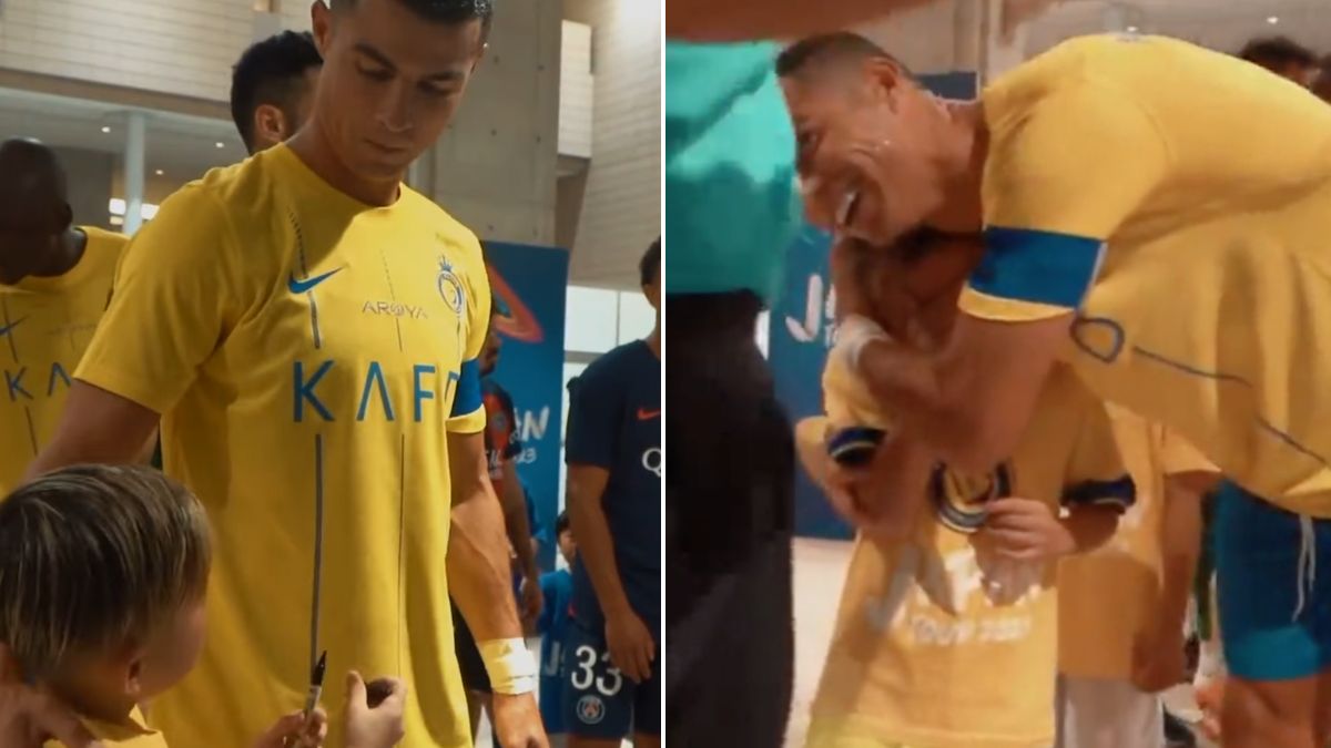 Amor! Cristiano Ronaldo conforta menino &#8220;em lágrimas&#8221; ao conhecer o craque