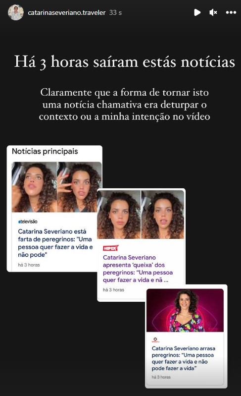Catarina Severiano explica &#8220;brincadeira&#8221; sobre peregrinos após notícias e mensagens de ódio