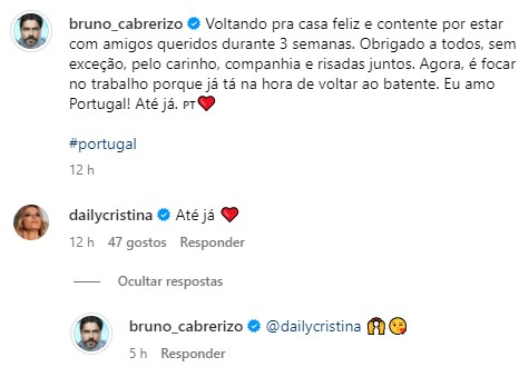Bruno Cabrerizo despede-se de Portugal e Cristina Ferreira deixa mensagem
