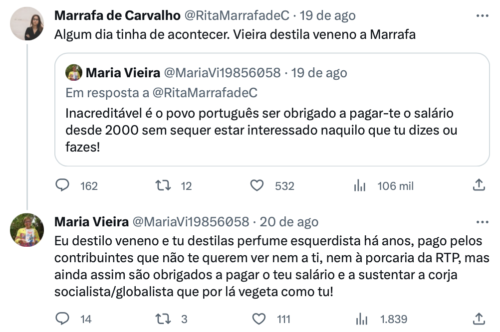 Maria Vieira lança &#8220;farpa&#8221; a Rita Marrafa de Carvalho e &#8220;aponta&#8221; ao salário da jornalista: &#8220;Algum dia tinha de acontecer&#8230;&#8221;