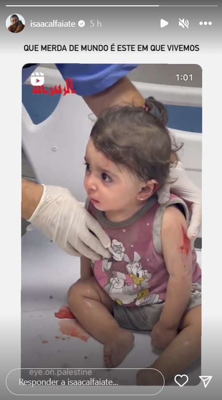 Isaac Alfaiate mostra criança vítima da guerra Israel/Hamas: “Que merd* de mundo…”