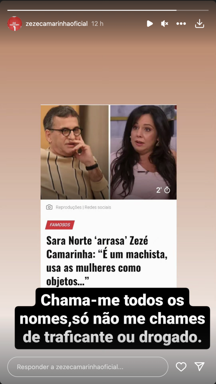 Oops! Zezé Camarinha responde a Sara Norte após críticas: &#8220;É um machista&#8230;&#8221;