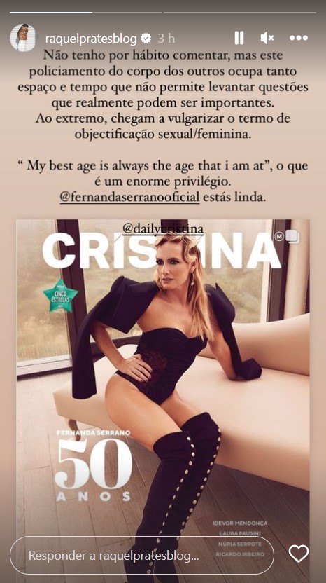 Raquel Prates &#8216;defende&#8217; capa de Fernanda Serrano: &#8220;Vulgarizar o termo de objetificação sexual/feminina&#8230;&#8221;