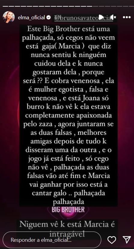 Elma Aveiro ‘arrasa’ Márcia Soares e Joana Sobral: “Duas falsas…”