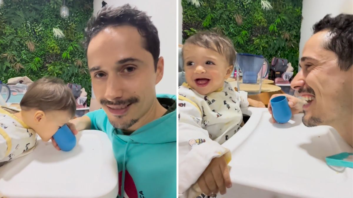 João Paulo Sousa ensina o filho a beber água e diverte fãs: &#8220;Bom demais&#8221;
