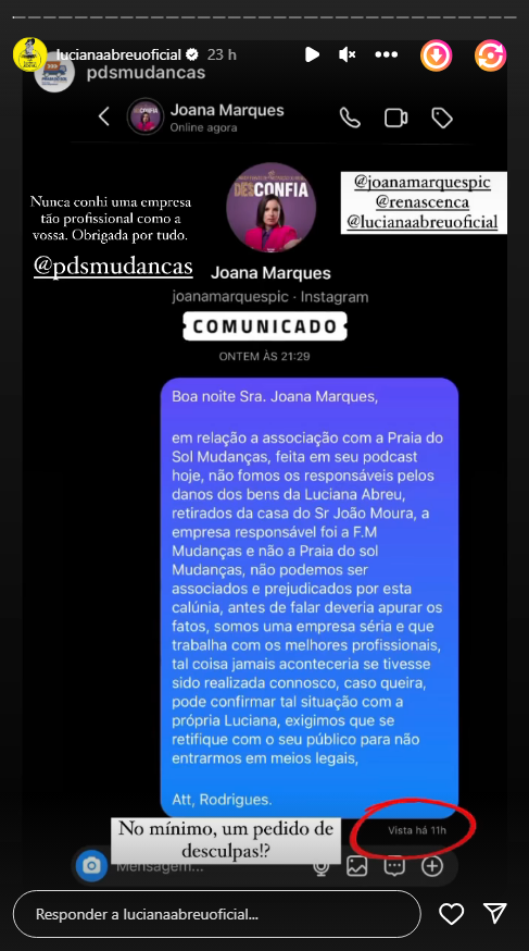 Luciana Abreu partilha &#8220;resposta&#8221; a Joana Marques: &#8220;No mínimo, um pedido de desculpas&#8230;&#8221;
