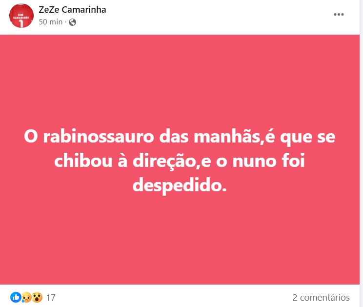 Zezé Camarinha &#8216;revela responsável&#8217; pela saída de Nuno Graciano da CMTV