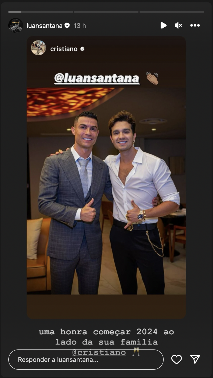 Luan Santana deixa mensagem a Cristiano Ronaldo: &#8220;Uma honra começar 2024 ao lado da sua família&#8230;&#8221;