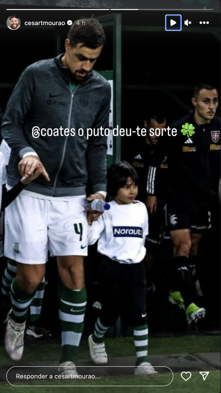 Filho de César Mourão entra em campo com jogador do Sporting: &#8220;O puto deu-te sorte&#8221;