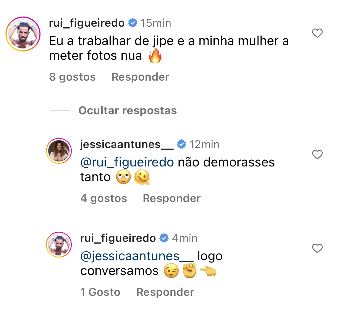 Jéssica Antunes posa “nua” e Rui Figueiredo deixa comentário “picante”: “Logo conversamos…”