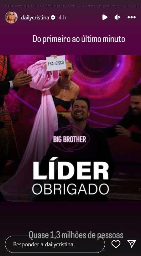 Cristina Ferreira sobre final do “Big Brother”: “Líder do primeiro ao último minuto&#8230;&#8221;