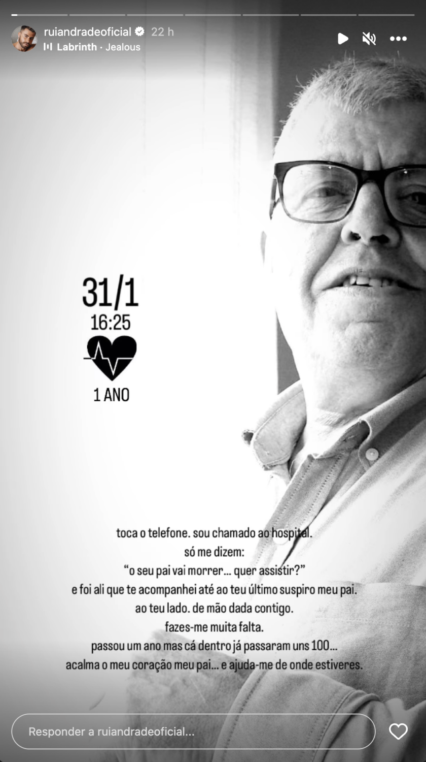 1 ano! Rui Andrade presta homenagem ao pai e recorda telefonema: &#8220;O seu pai vai morrer&#8230; quer assistir?&#8221;