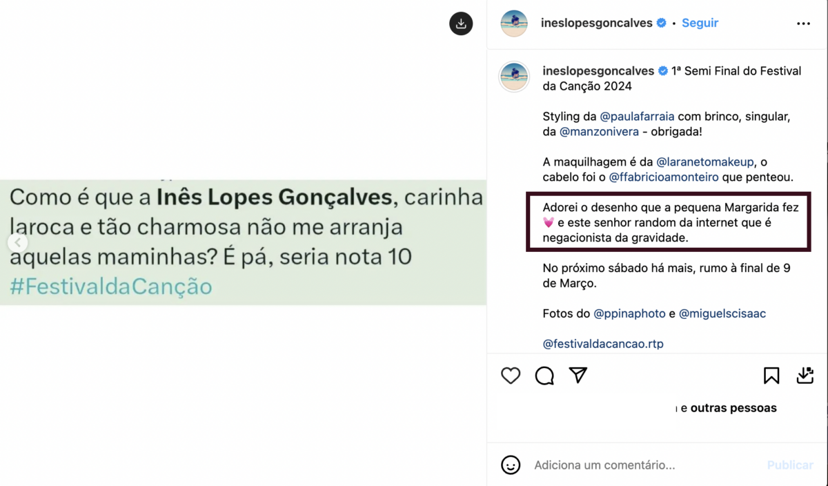 Inês Lopes Gonçalves expõe crítica e reage: &#8220;Tão charmosa, não arranja aquelas maminhas?