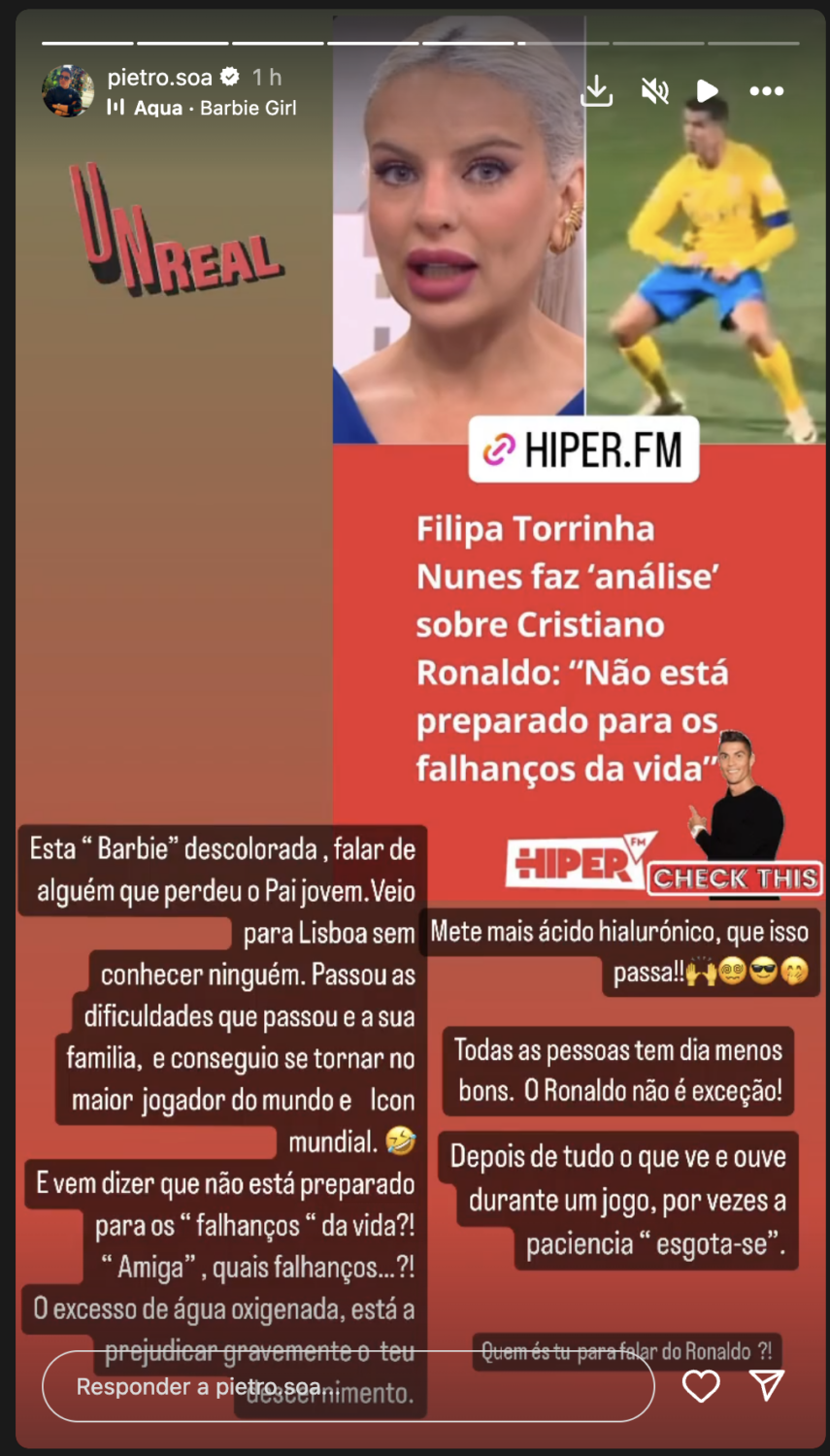 Pedro Soá indignado com observação de Filipa Torrinha Nunes: “Quem és tu para falar do Ronaldo?!”